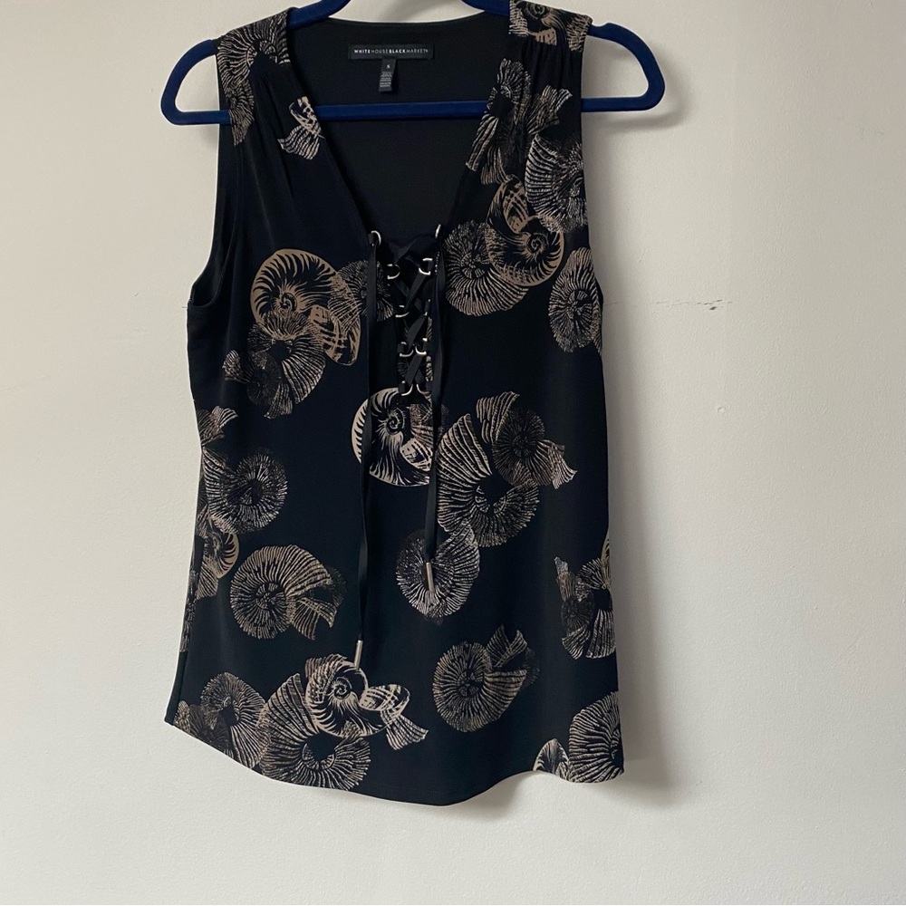 White House Black Market shell print lace up top